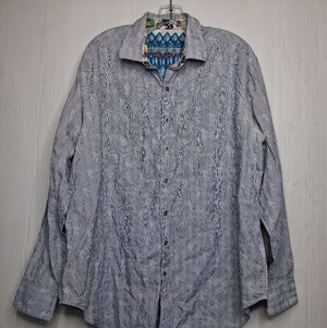 Robert Graham Striped Flip Cuff Shirt Men's 1XL Blue/White